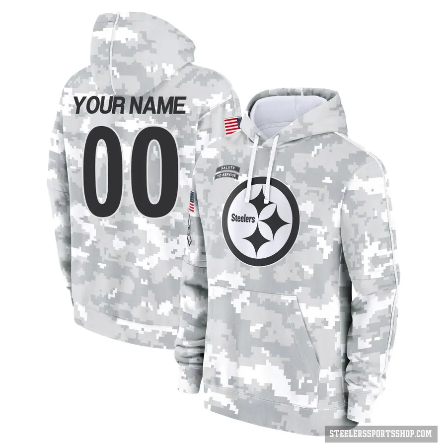 Men's ＃00 Custom Pittsburgh Steelers Arctic Camo 2024 Salute to Service Club Fleece Pullover Hoodie