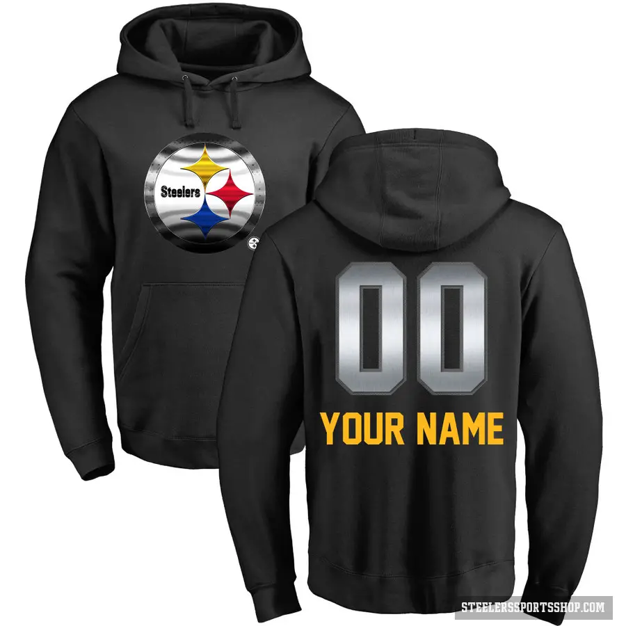 Men's ＃00 Custom Pittsburgh Steelers Black Midnight Mascot Pullover Hoodie