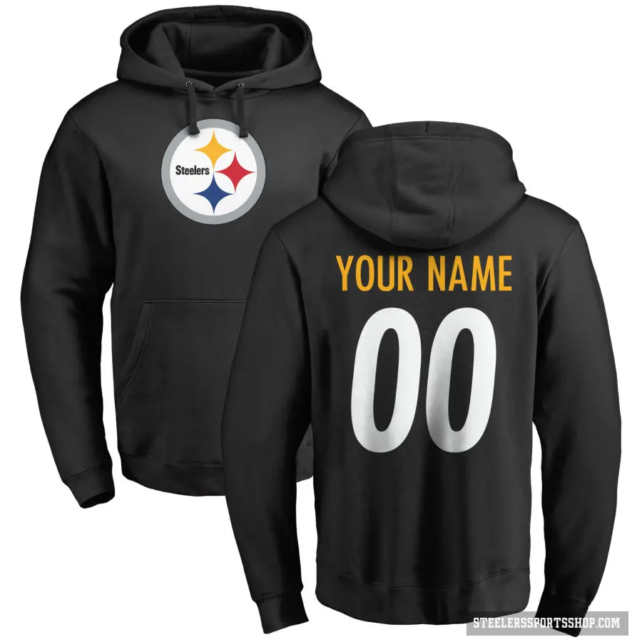 Men's ＃00 Custom Pittsburgh Steelers Black Pro Line Logo Pullover Hoodie