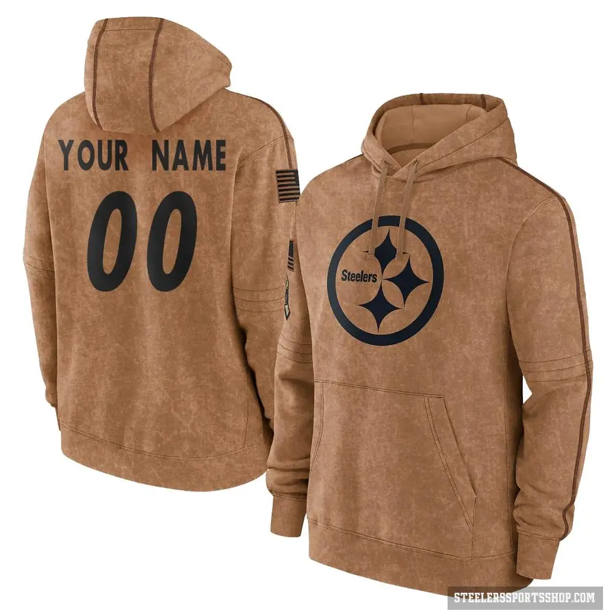 Men's ＃00 Custom Pittsburgh Steelers Brown 2023 Salute To Service Club Pullover Hoodie