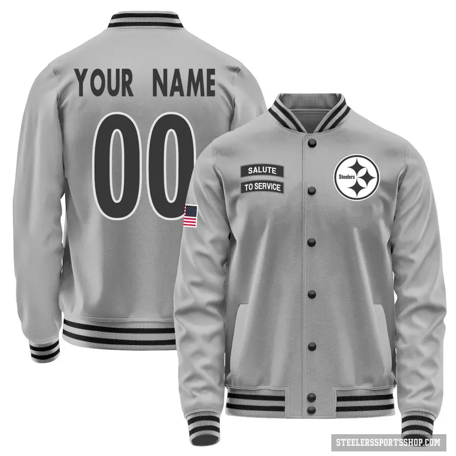 Men's ＃00 Custom Pittsburgh Steelers Gray Salute to Service Performance Jacket