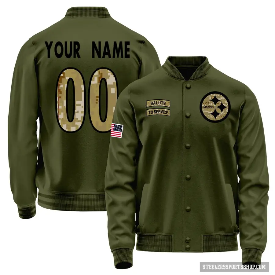 Men's ＃00 Custom Pittsburgh Steelers Olive Salute to Service Sideline Performance Jacket