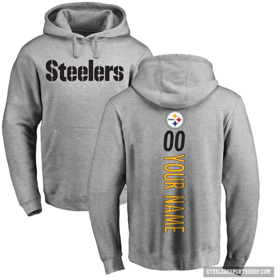 Men's ＃00 Custom Pittsburgh Steelers Pro Line Ash Backer Pullover Hoodie