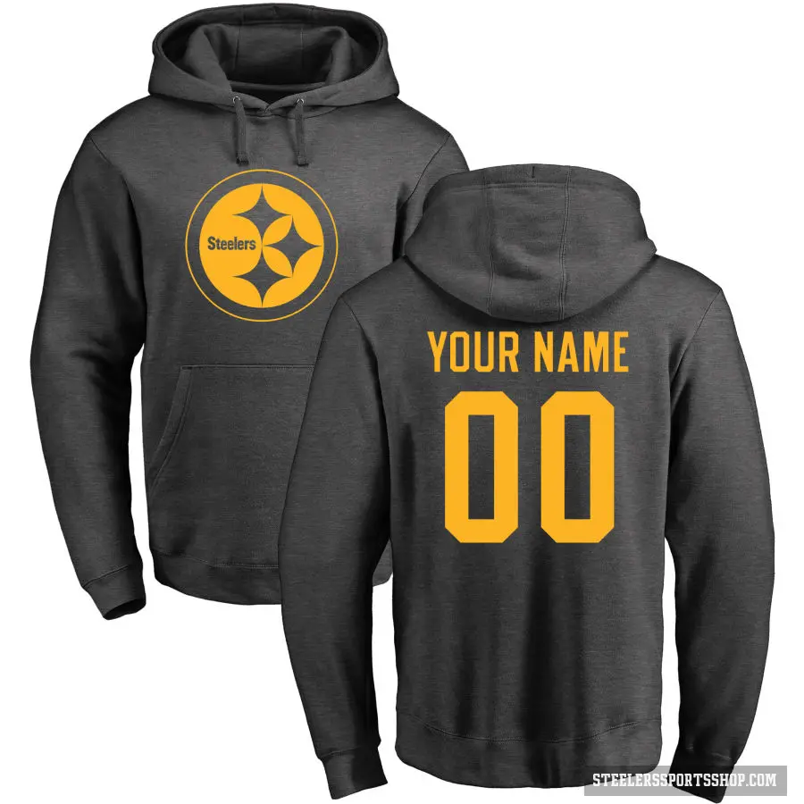 Men's ＃00 Custom Pittsburgh Steelers Pro Line by Branded Ash One Color Pullover Hoodie