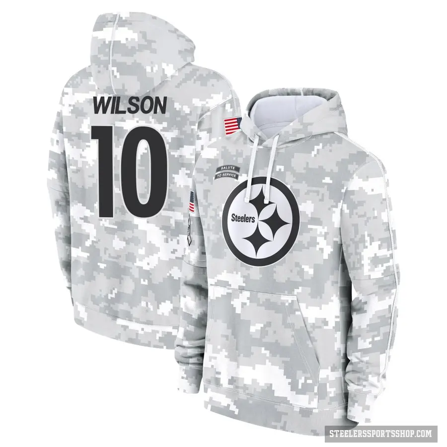 Men's ＃10 Roman Wilson Pittsburgh Steelers Arctic Camo 2024 Salute to Service Club Fleece Pullover Hoodie