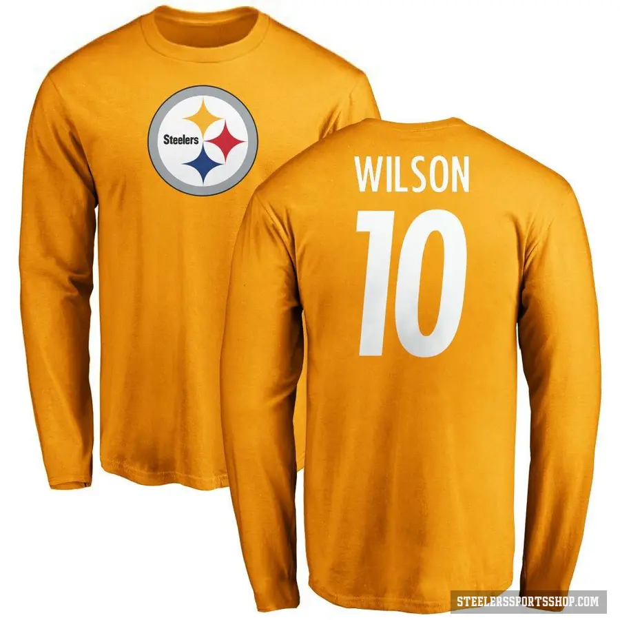 Men's ＃10 Roman Wilson Pittsburgh Steelers Gold Logo Long Sleeve T-Shirt