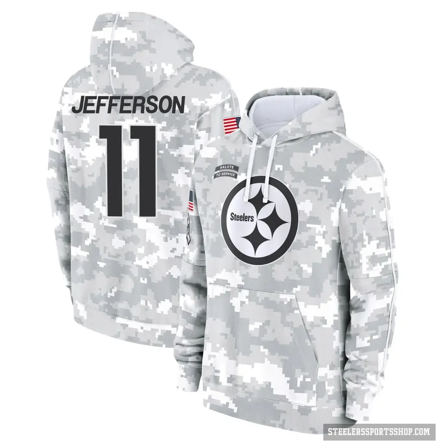 Men's ＃11 Van Jefferson Pittsburgh Steelers Arctic Camo 2024 Salute to Service Club Fleece Pullover Hoodie