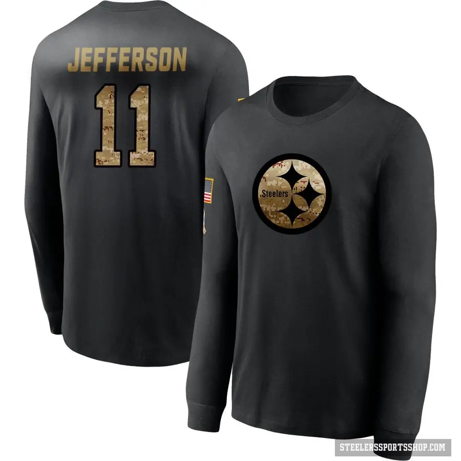 Men's ＃11 Van Jefferson Pittsburgh Steelers Black 2020 Salute To Service Sideline Performance Long Sleeve T-Shirt