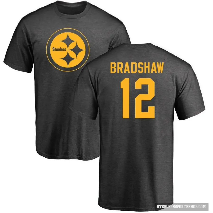 Men's ＃12 Terry Bradshaw Pittsburgh Steelers Ash One Color T-Shirt