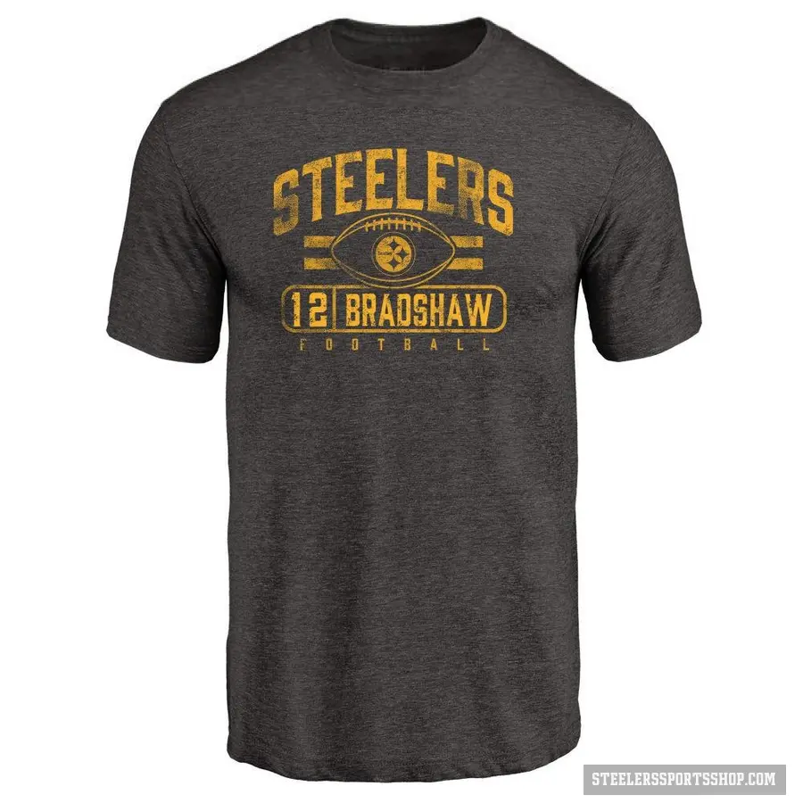 Men's ＃12 Terry Bradshaw Pittsburgh Steelers Black Flanker T-Shirt