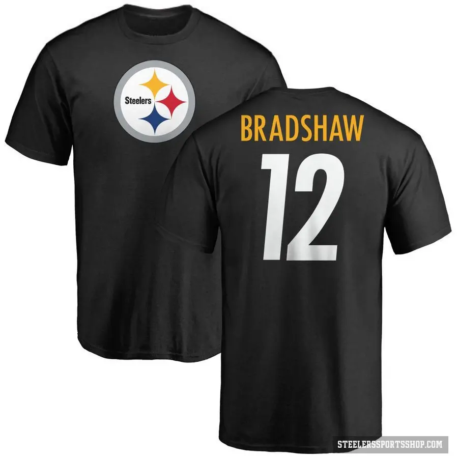 Men's ＃12 Terry Bradshaw Pittsburgh Steelers Black Logo T-Shirt