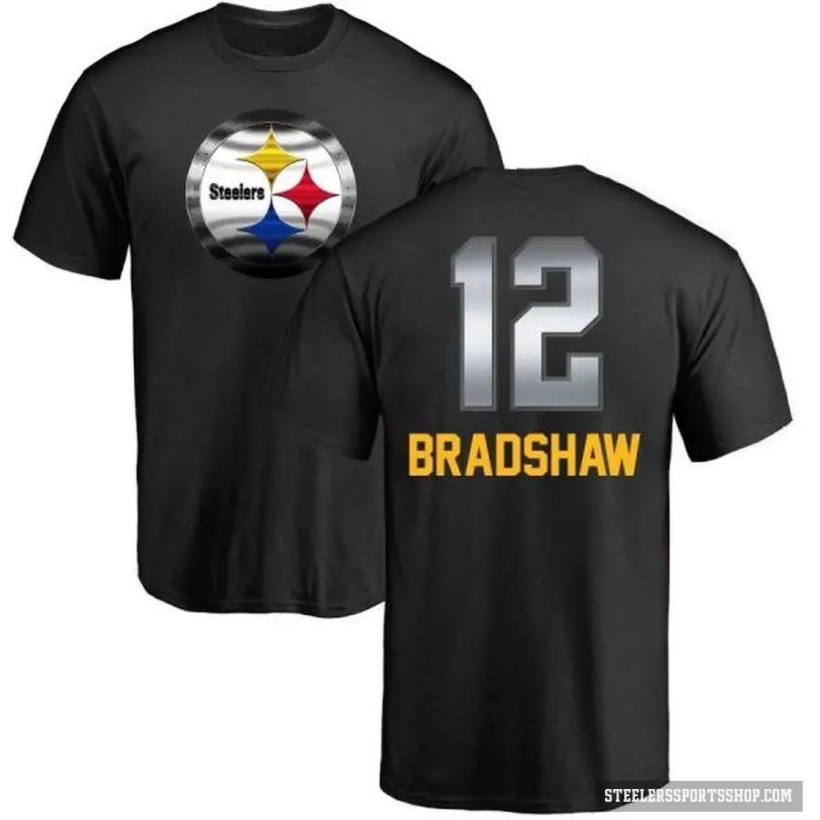 Men's ＃12 Terry Bradshaw Pittsburgh Steelers Black Midnight Mascot T-Shirt