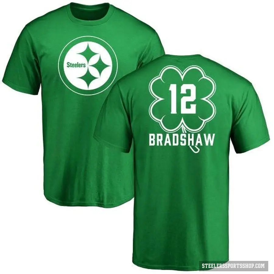 Men's ＃12 Terry Bradshaw Pittsburgh Steelers Green St. Patrick's Day T-Shirt