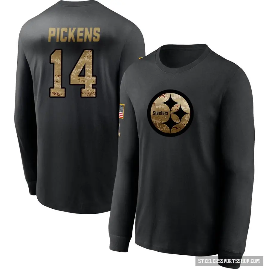 Men's ＃14 George Pickens Pittsburgh Steelers Black 2020 Salute To Service Sideline Performance Long Sleeve T-Shirt