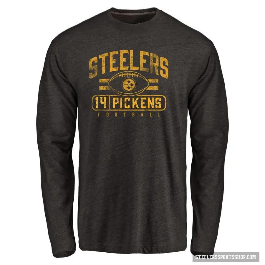 Men's ＃14 George Pickens Pittsburgh Steelers Black Flanker Long Sleeve T-Shirt