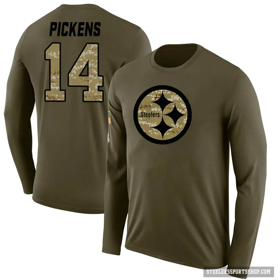 Men's ＃14 George Pickens Pittsburgh Steelers Olive Salute to Service Sideline Long Sleeve T-Shirt