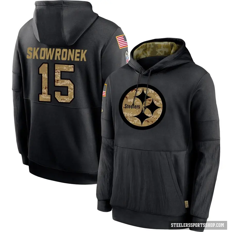 Men's ＃15 Ben Skowronek Pittsburgh Steelers Black 2020 Salute to Service Sideline Performance Pullover Hoodie