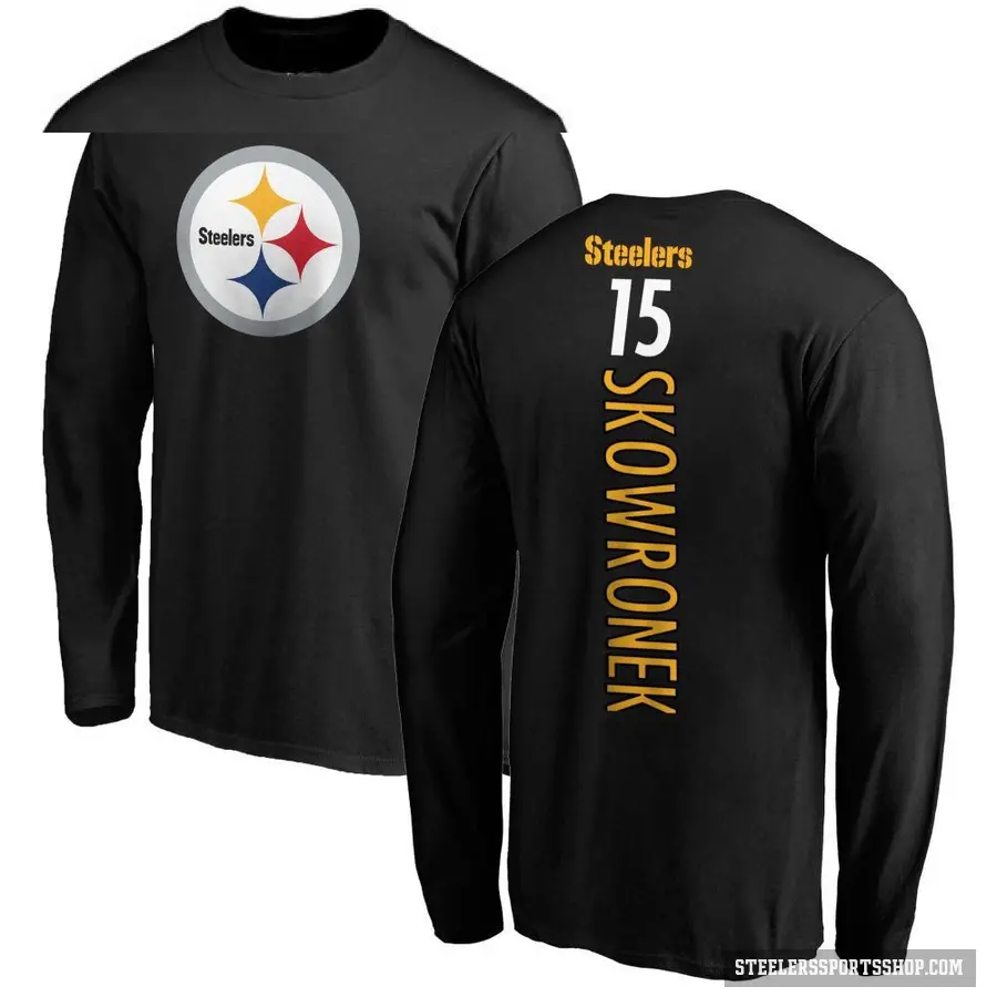 Men's ＃15 Ben Skowronek Pittsburgh Steelers Black Backer Long Sleeve T-Shirt