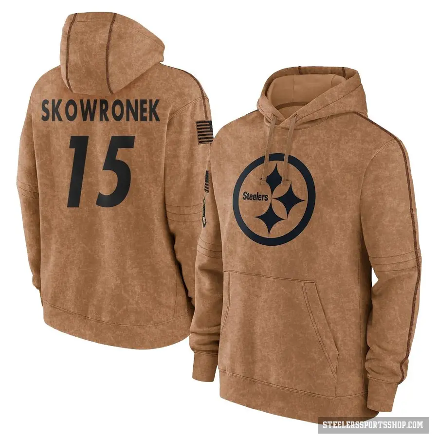 Men's ＃15 Ben Skowronek Pittsburgh Steelers Brown 2023 Salute To Service Club Pullover Hoodie