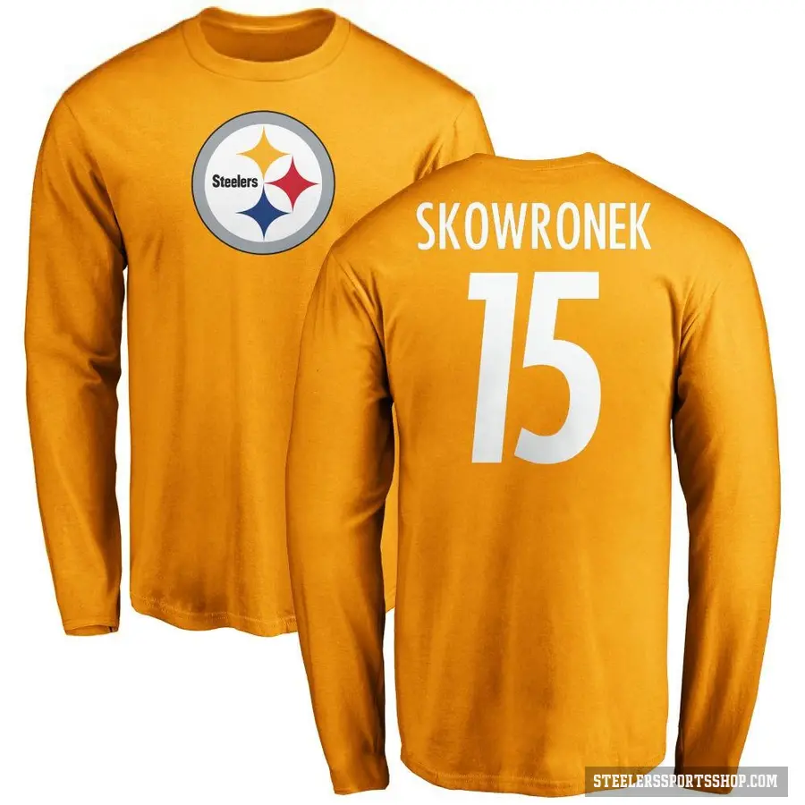 Men's ＃15 Ben Skowronek Pittsburgh Steelers Gold Logo Long Sleeve T-Shirt