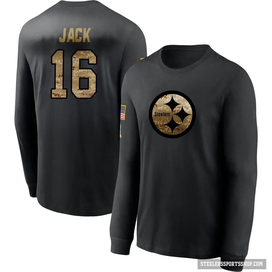 Men's ＃16 Myles Jack Pittsburgh Steelers Black 2020 Salute To Service Sideline Performance Long Sleeve T-Shirt