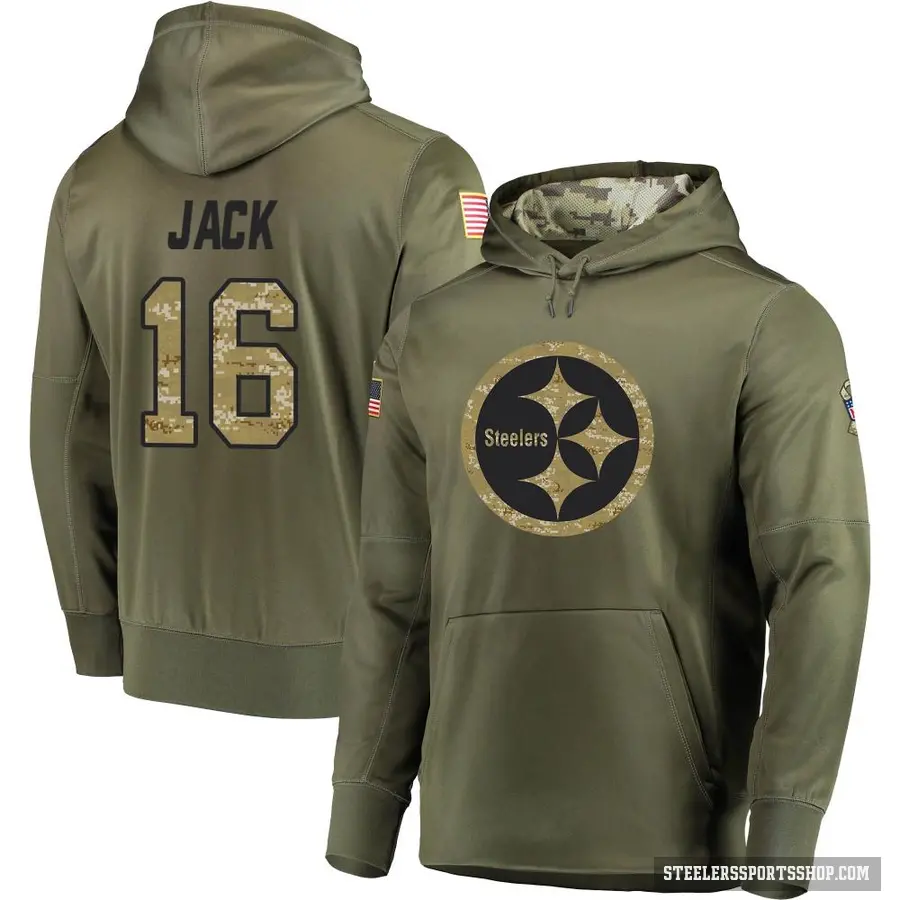 Men's ＃16 Myles Jack Pittsburgh Steelers Olive Salute to Service Pullover Hoodie