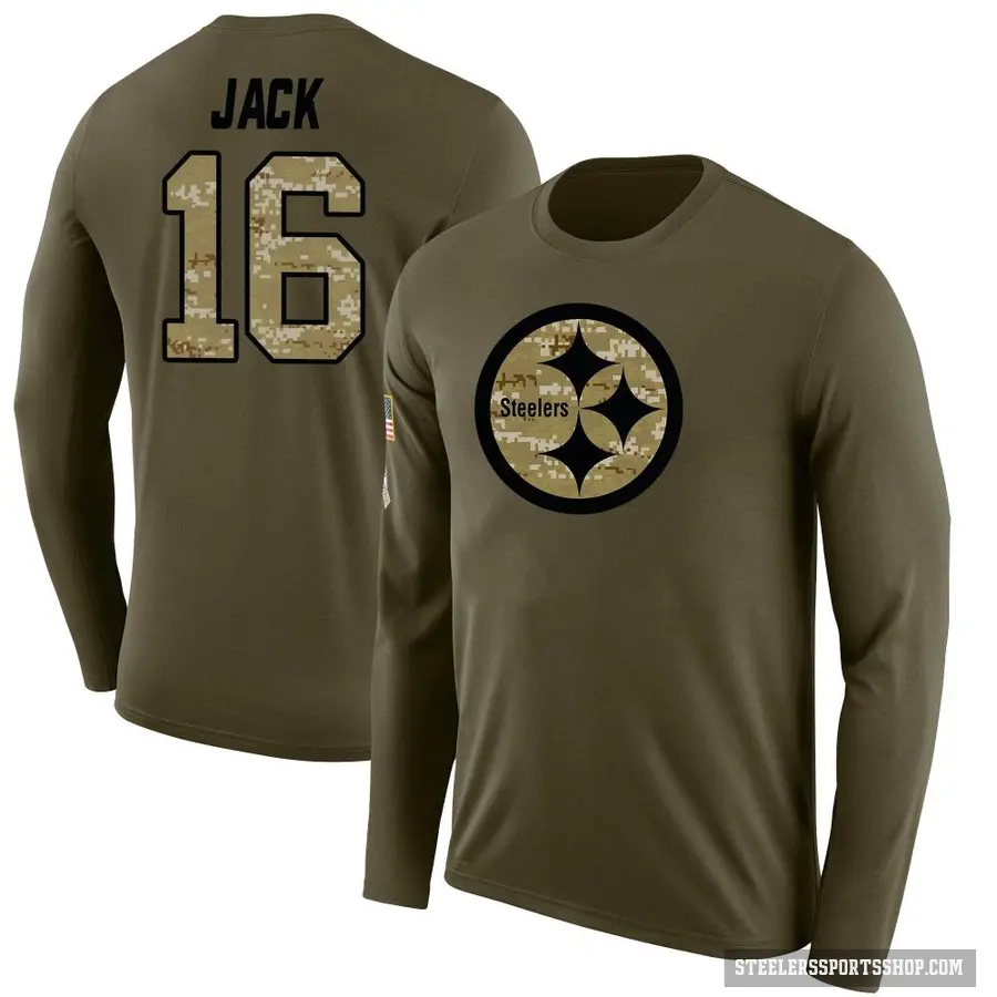 Men's ＃16 Myles Jack Pittsburgh Steelers Olive Salute to Service Sideline Long Sleeve T-Shirt