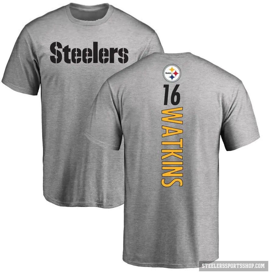 Men's ＃16 Quez Watkins Pittsburgh Steelers Ash Backer T-Shirt