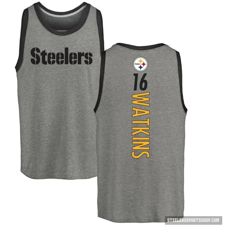 Men's ＃16 Quez Watkins Pittsburgh Steelers Ash Backer Tank Top