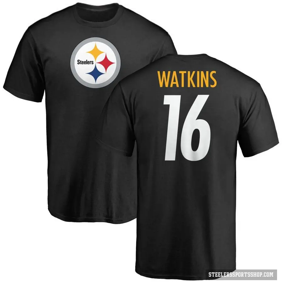 Men's ＃16 Quez Watkins Pittsburgh Steelers Black Logo T-Shirt