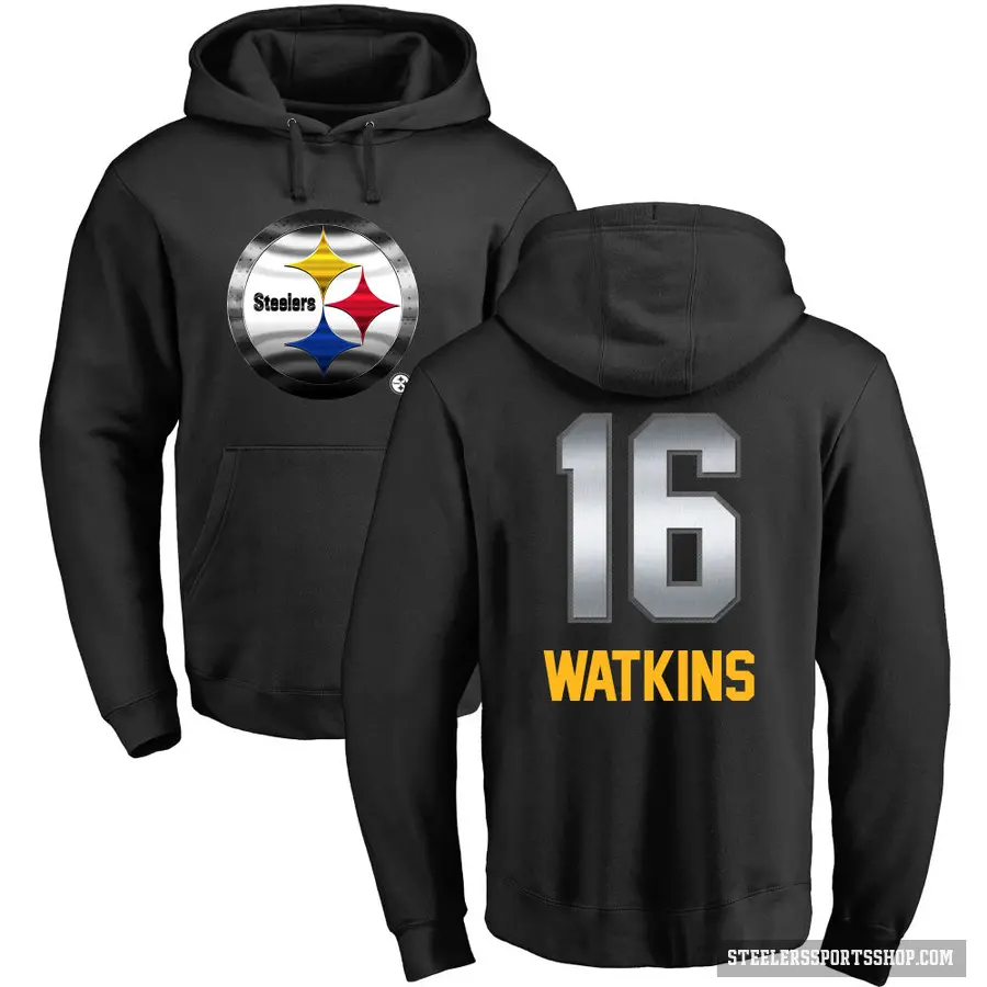 Men's ＃16 Quez Watkins Pittsburgh Steelers Black Midnight Mascot Pullover Hoodie