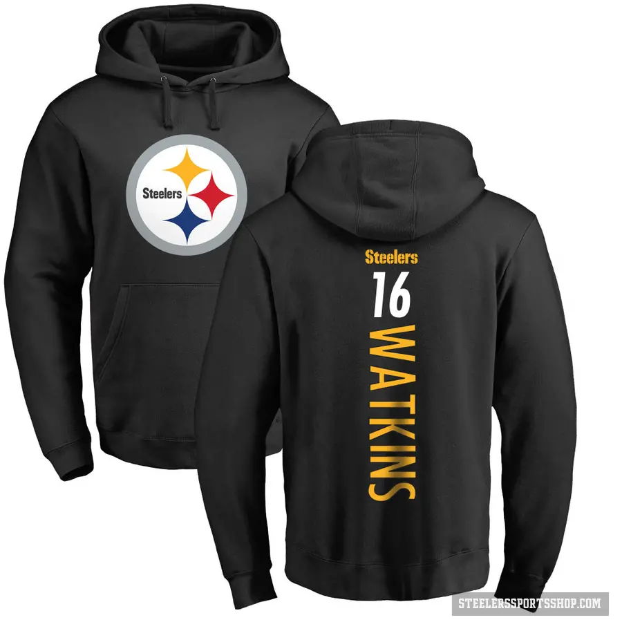 Men's ＃16 Quez Watkins Pittsburgh Steelers Black Pro Line Backer Pullover Hoodie