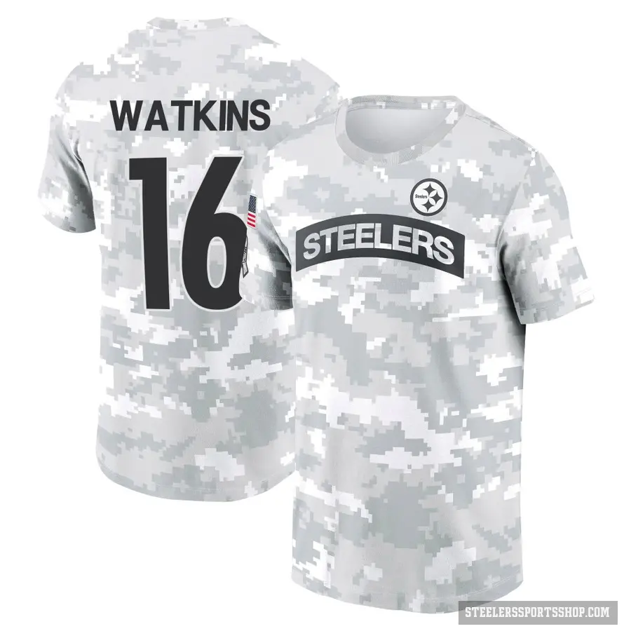 Men's ＃16 Quez Watkins Pittsburgh Steelers Camo Arctic 2024 Salute to Service Performance T-Shirt