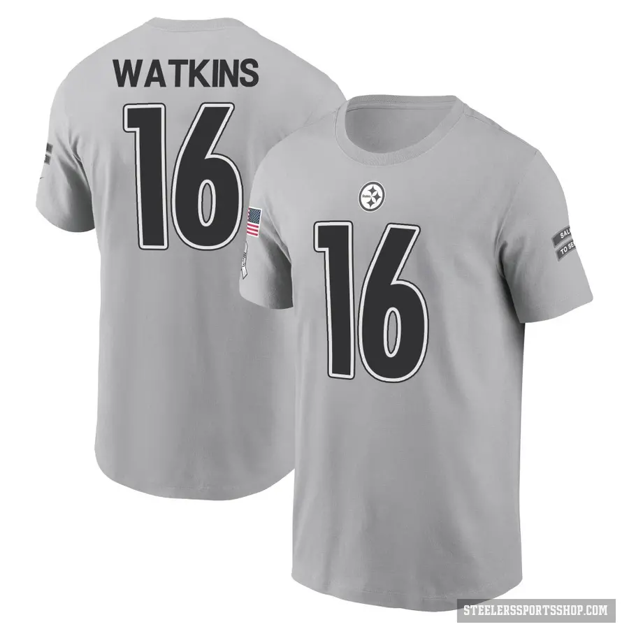 Men's ＃16 Quez Watkins Pittsburgh Steelers Gray 2024 Salute to Service T-Shirt