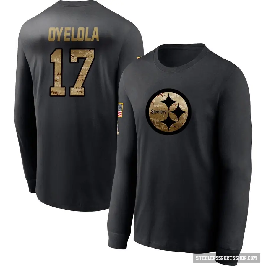 Men's ＃17 Ayo Oyelola Pittsburgh Steelers Black 2020 Salute To Service Sideline Performance Long Sleeve T-Shirt