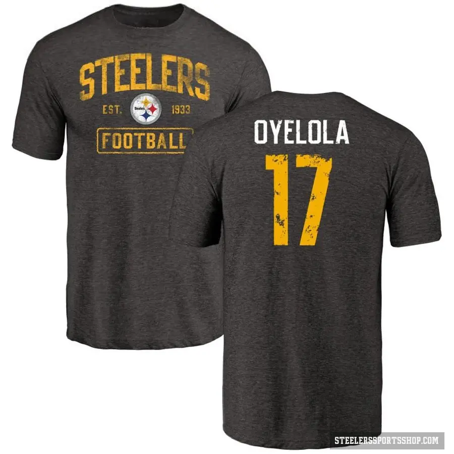 Men's ＃17 Ayo Oyelola Pittsburgh Steelers Black Distressed T-Shirt