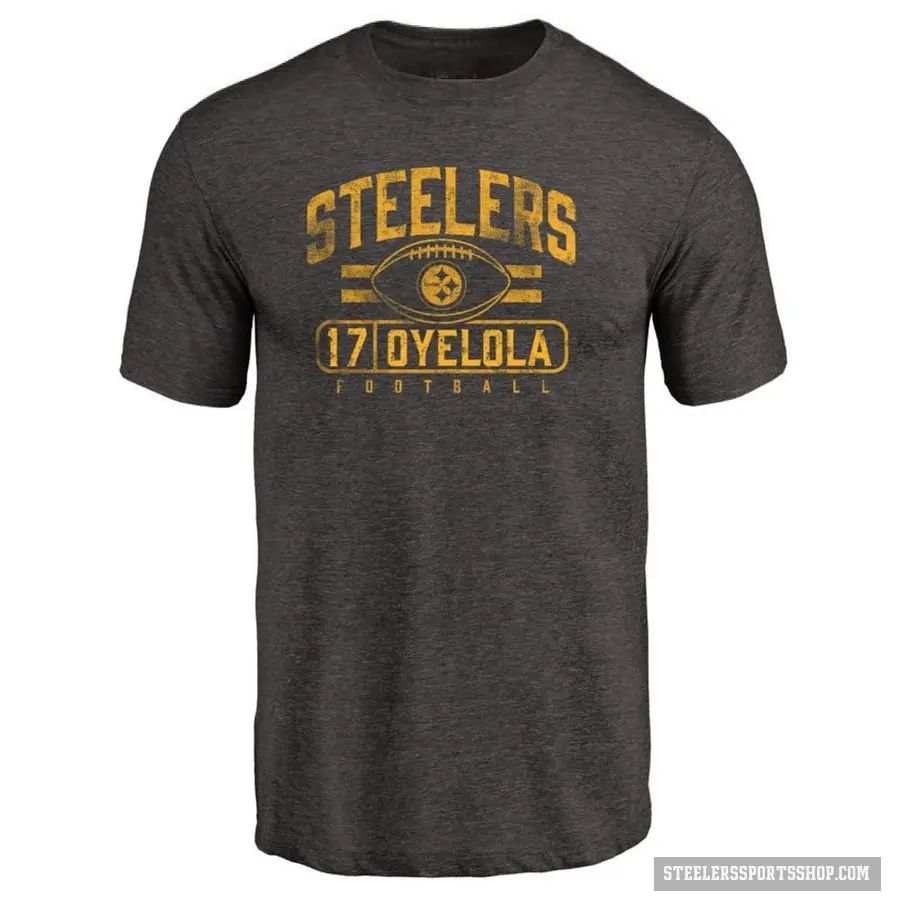 Men's ＃17 Ayo Oyelola Pittsburgh Steelers Black Flanker T-Shirt