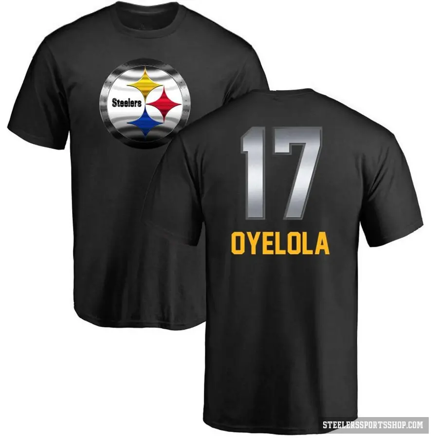 Men's ＃17 Ayo Oyelola Pittsburgh Steelers Black Midnight Mascot T-Shirt