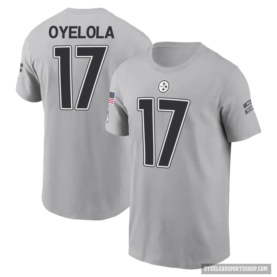 Men's ＃17 Ayo Oyelola Pittsburgh Steelers Gray 2024 Salute to Service T-Shirt