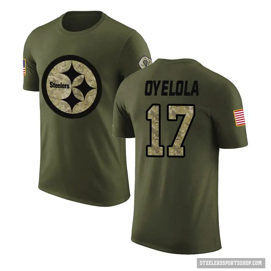 Men's ＃17 Ayo Oyelola Pittsburgh Steelers Olive Salute to Service T-Shirt