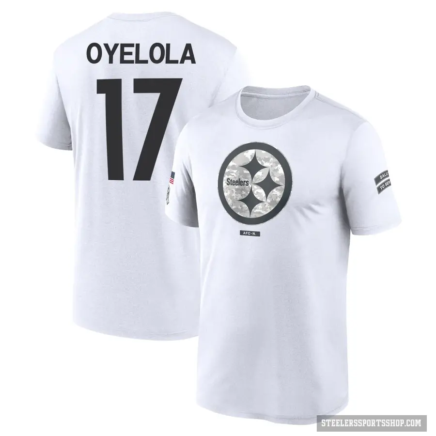 Men's ＃17 Ayo Oyelola Pittsburgh Steelers White 2024 Salute to Service Performance T-Shirt