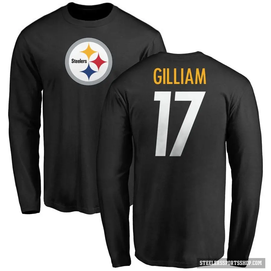 Men's ＃17 Joe Gilliam Pittsburgh Steelers Black Logo Long Sleeve T-Shirt