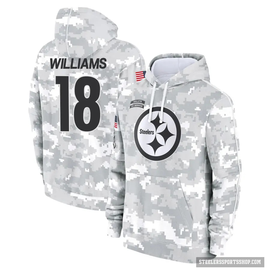 Men's ＃18 Mike Williams Pittsburgh Steelers Arctic Camo 2024 Salute to Service Club Fleece Pullover Hoodie