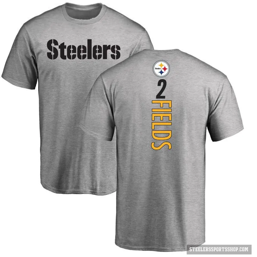 Men's ＃2 Justin Fields Pittsburgh Steelers Ash Backer T-Shirt