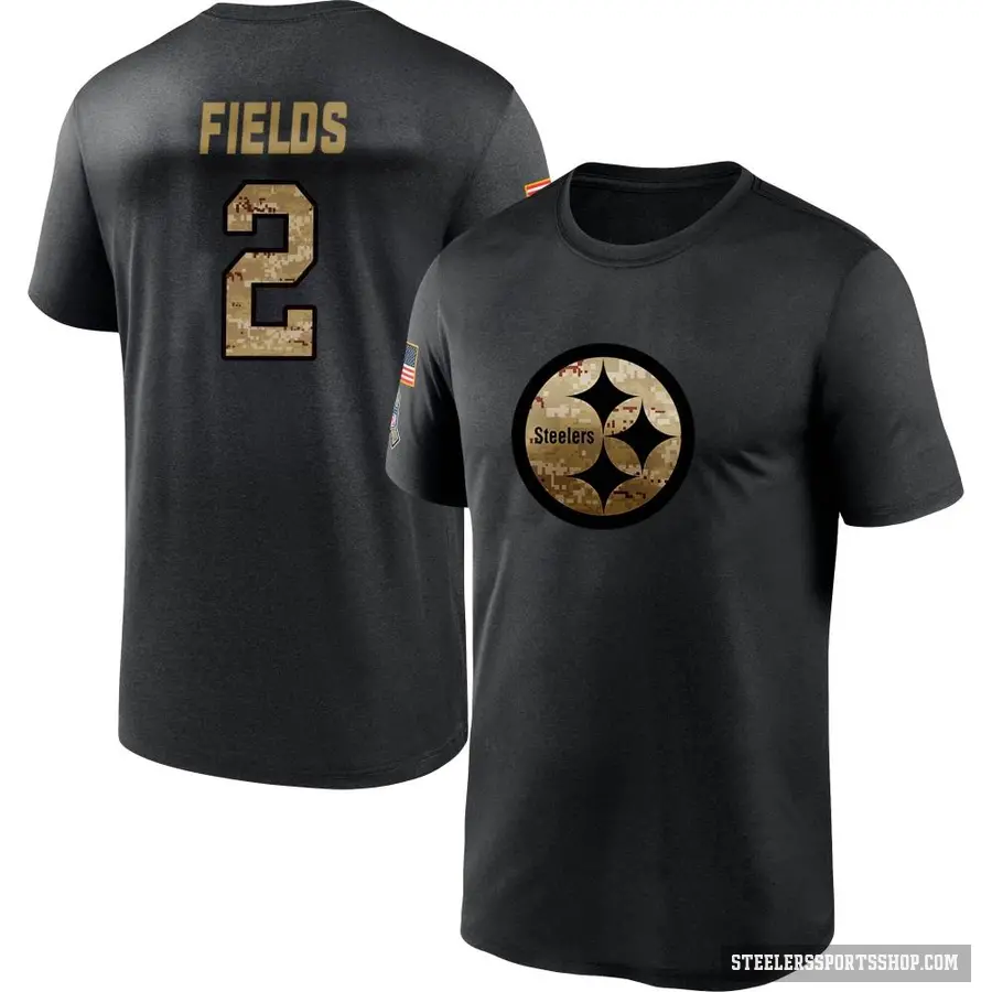 Men's ＃2 Justin Fields Pittsburgh Steelers Black 2020 Salute To Service Performance T-Shirt