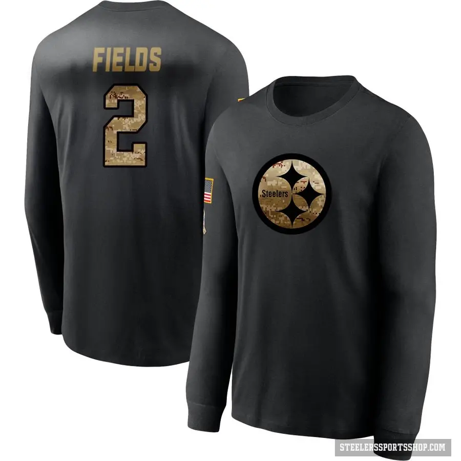 Men's ＃2 Justin Fields Pittsburgh Steelers Black 2020 Salute To Service Sideline Performance Long Sleeve T-Shirt