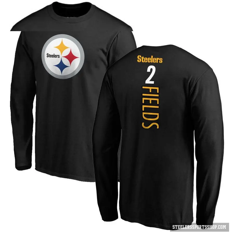 Men's ＃2 Justin Fields Pittsburgh Steelers Black Backer Long Sleeve T-Shirt