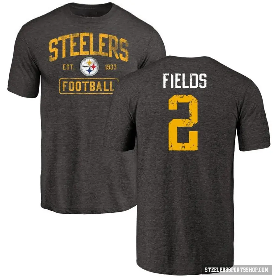 Men's ＃2 Justin Fields Pittsburgh Steelers Black Distressed T-Shirt