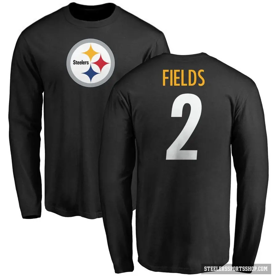 Men's ＃2 Justin Fields Pittsburgh Steelers Black Logo Long Sleeve T-Shirt