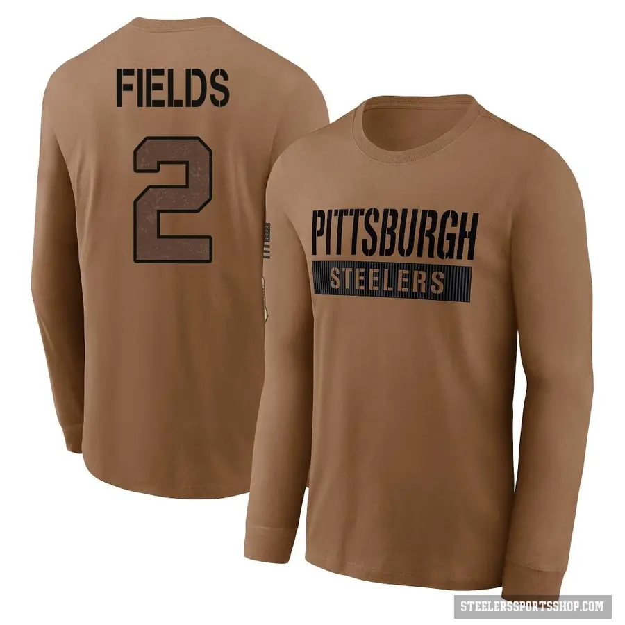 Men's ＃2 Justin Fields Pittsburgh Steelers Brown 2023 Salute To Service Long Sleeve T-Shirt